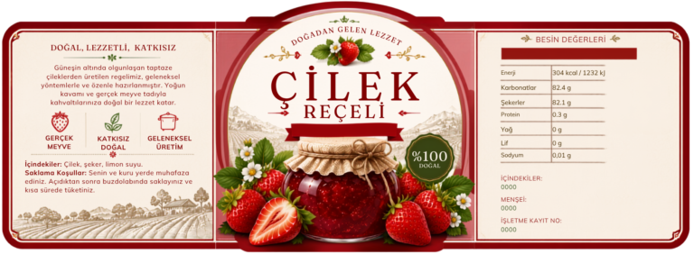 Çilek Reçeli Etiket Tasarımı #3