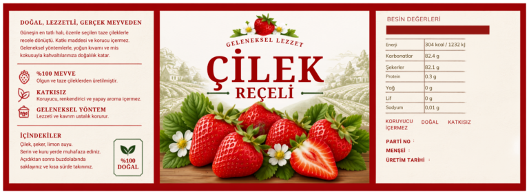 Çilek Reçeli Etiket Tasarımı #4