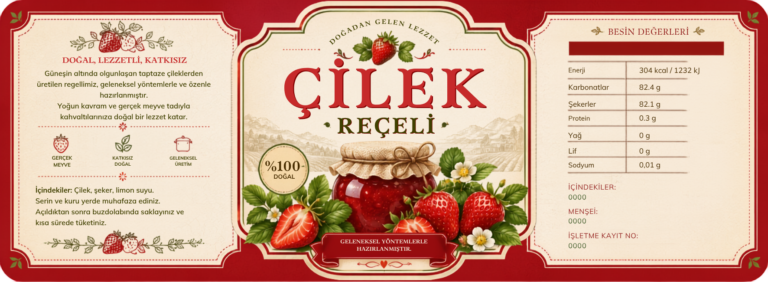 Çilek Reçeli Etiket Tasarımı #2