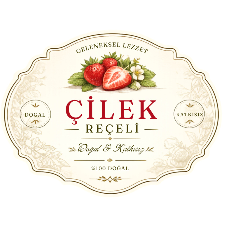 Çilek Reçeli Etiket Tasarımı #7