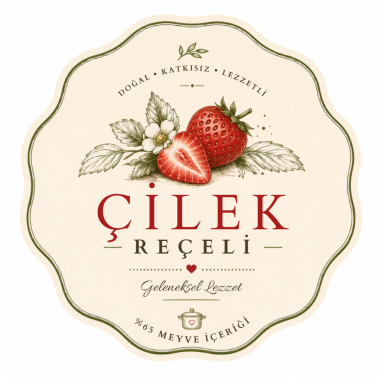 Çilek Reçeli Etiket Tasarımı #10
