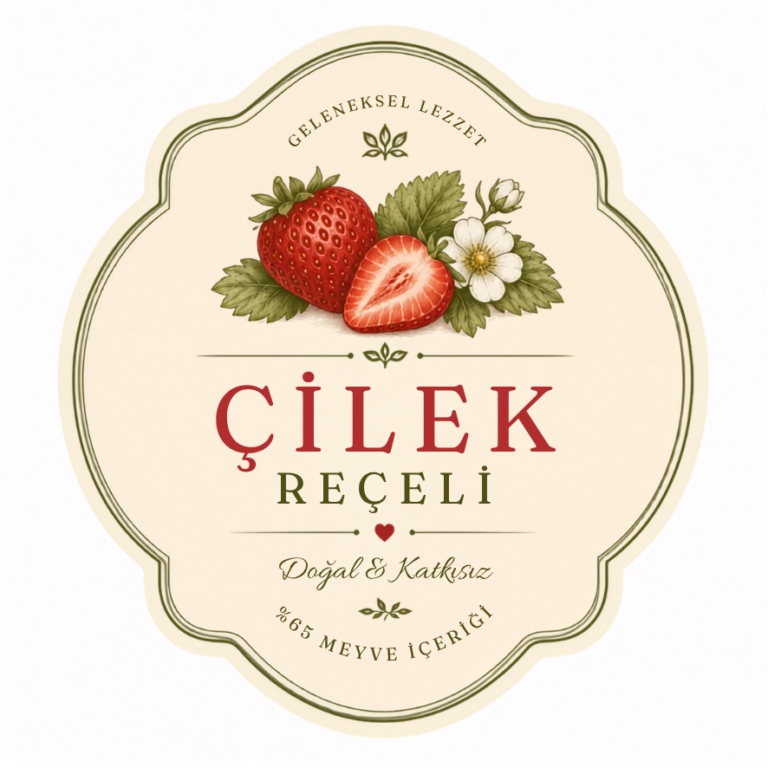 Çilek Reçeli Etiket Tasarımı #9